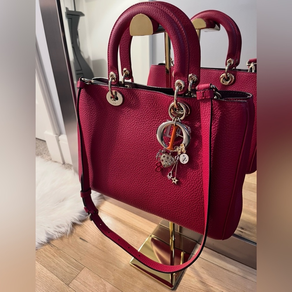 Christian Dior Red Diorissimo Pebbled Leather Tote W/Charms and Crossbody Strap - Picture 2 of 11